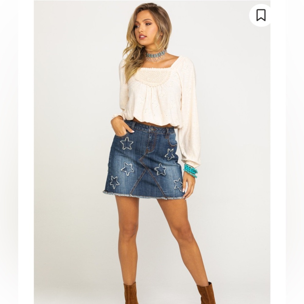 Stetson Blue Denim Star Applique Mini Skirt